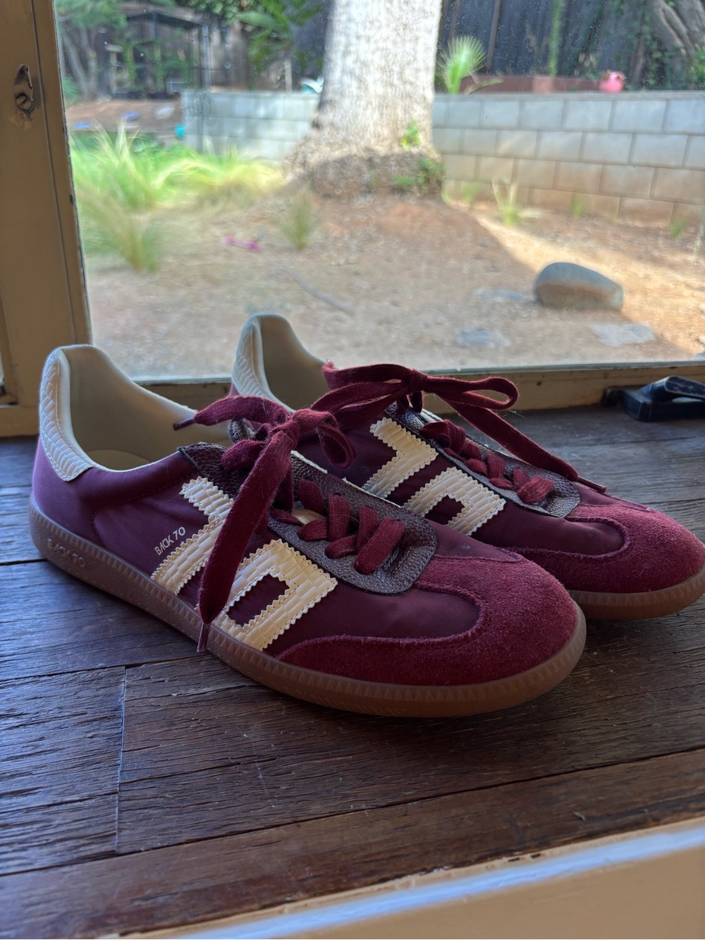 Back 70 Burgundy Suede Lace-Up Women’s Sneakers with Cream Stripes